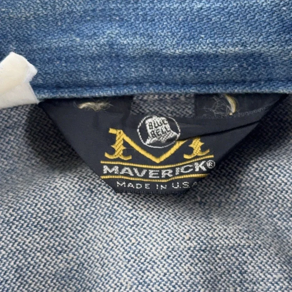 Vintage‎ 80s Maverick Sanforized Denim Jacket Mens 46 Motorcycle Patch Biker USA